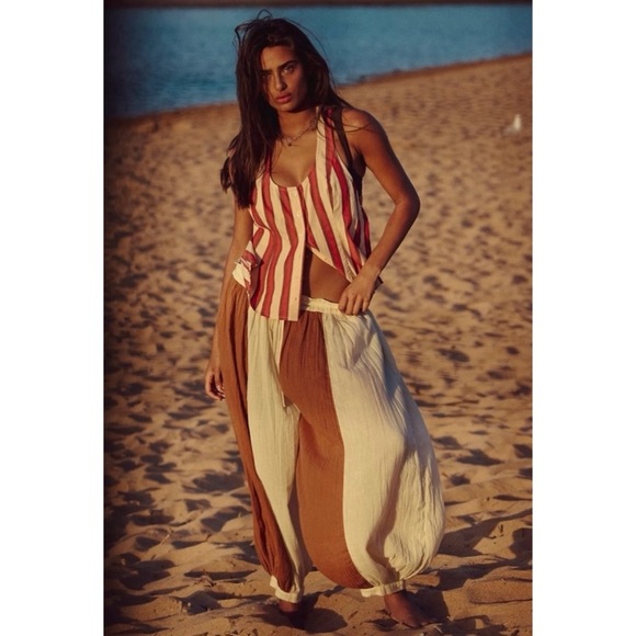 NWT Free People Coconut Set Wide Leg Pants Vest Matching 100% Cotton Two Piece - Picture 1 of 15